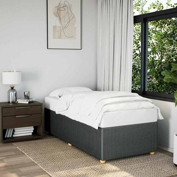 vidaXL Bed Frame Dark Grey Polyester, Plywood, Engineered Wood Twin