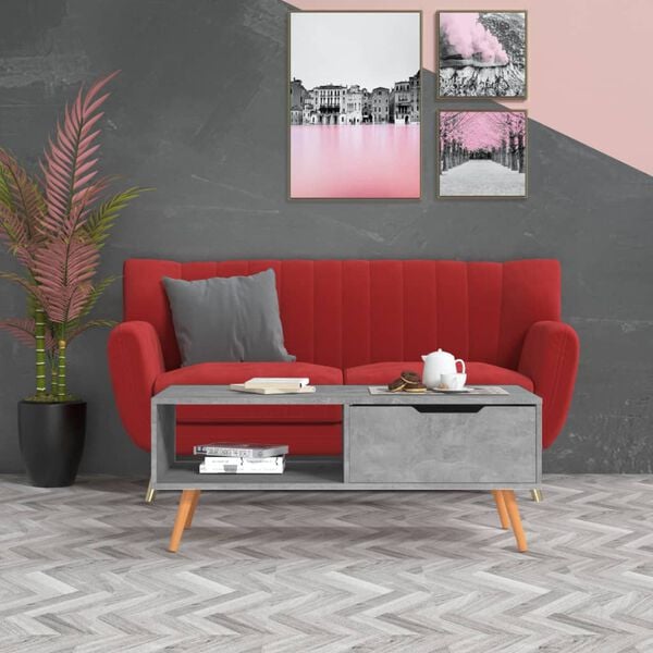 vidaXL Coffee Table Concrete Grey Engineered Wood, MDF 39.4 in