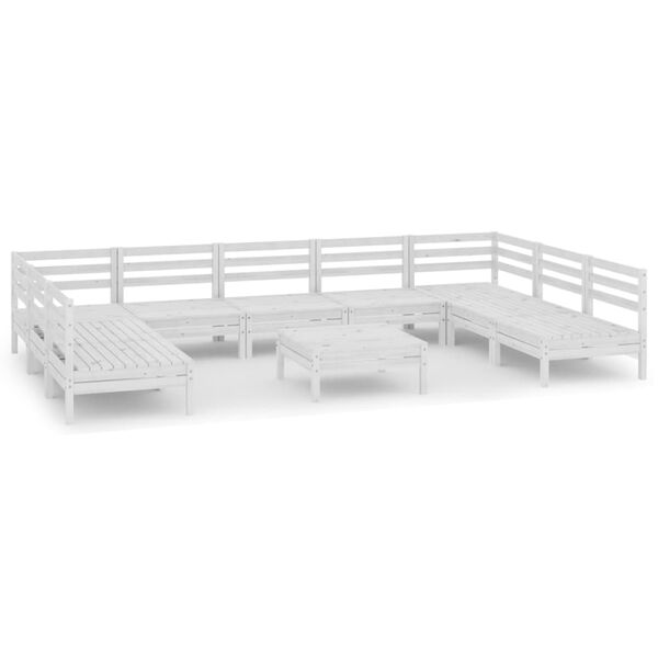 vidaXL 10 Piece Patio Lounge Set White Solid Pinewood