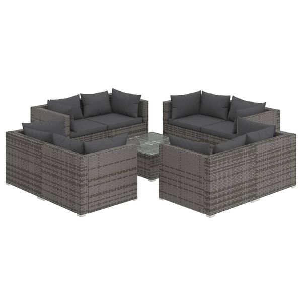 vidaXL Garden Lounge Set Gray PE Rattan Large Modular