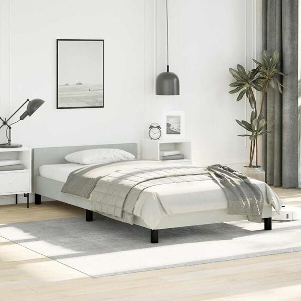 vidaXL Bed Frame With Headboard Light Grey Velvet, Plywood, Engineered Wood