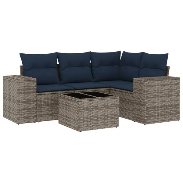vidaXL 5 Piece Garden Sofa Set with Cushions Grey Poly Rattan