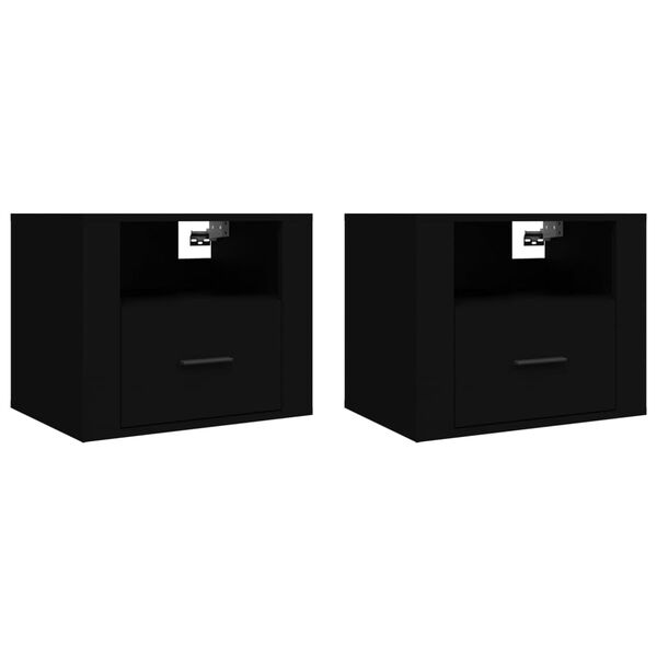vidaXL Wall-mounted Bedside Cabinet Set of 2 Black Engineered wood