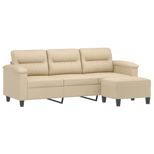 vidaXL 3-Seater Sofa with Footstool Cream 70.9" Microfiber Fabric