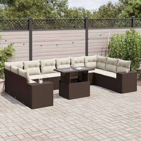 vidaXL Garden Sofa Set Brown Poly Rattan Large UV-resistant materials