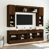 vidaXL 6 Piece TV Wall Stand Set with LED Lights Brown Oak