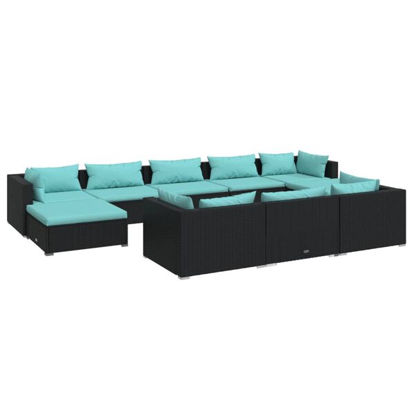 vidaXL Garden Lounge Set Black, Water blue PE rattan Modular