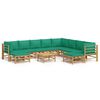 vidaXL Garden Lounge Set Natural Bamboo, Green Cushions Bamboo, Polyester