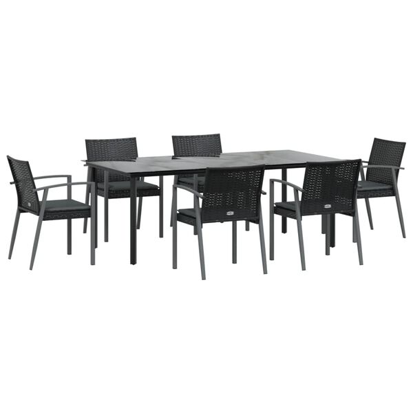 vidaXL 7 Piece Patio Dining Set with Cushions Poly Rattan and Steel