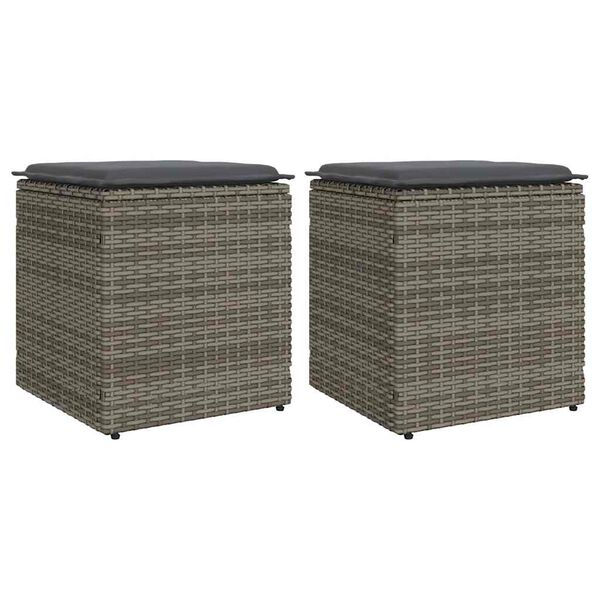 vidaXL Patio Stools with Cushions 2 pcs Grey 15.7x15.7x16.9" Poly Rattan