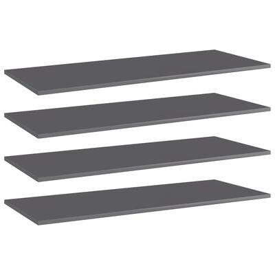 vidaXL Bookshelf Boards 4 pcs High Gloss Gray 39.4"x15.7"x0.6" Chipboard