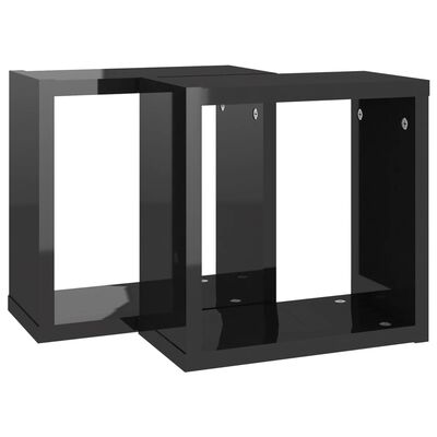 vidaXL Wall Cube Shelves 2 pcs High Gloss Black 11.8"x5.9"x11.8"