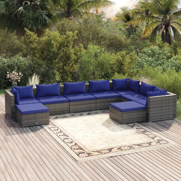 vidaXL Garden Lounge Set Grey, Dark Blue