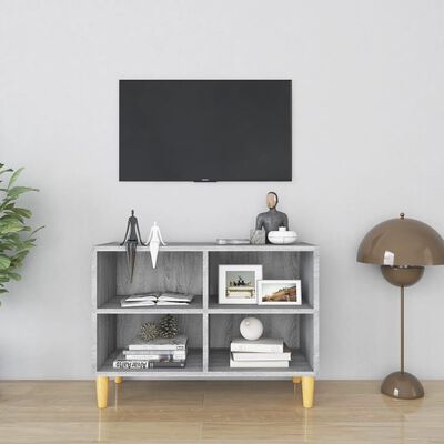 vidaXL TV Stand with Solid Wood Legs Gray Sonoma 27.4"x11.8"x19.7"