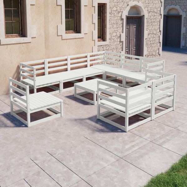 vidaXL 10 Piece Patio Lounge Set White Solid Pinewood
