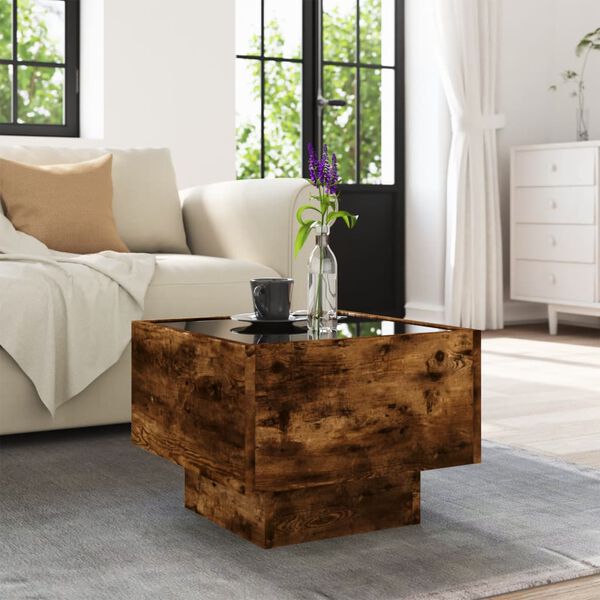 vidaXL Side Table Smoked Oak Engineered Wood, Glass Small