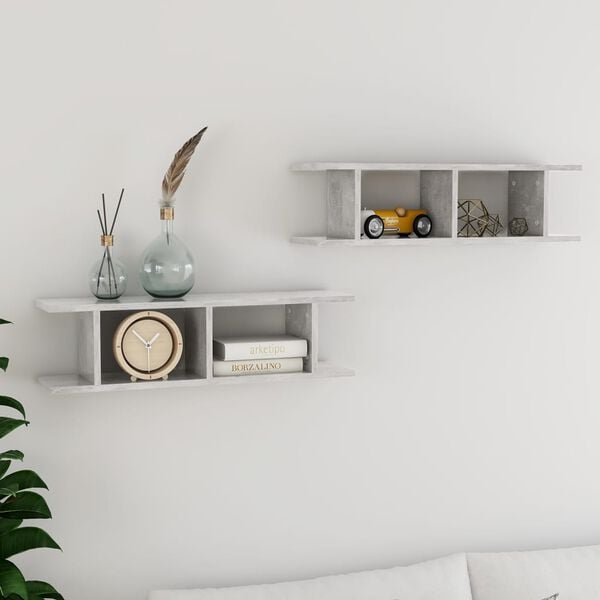 vidaXL Wall Shelf Set of 2 Concrete gray Engineered wood Medium
