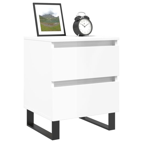 vidaXL Nightstand Set of 2 High gloss white Engineered wood, iron