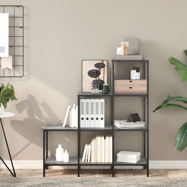 vidaXL Bookcase Grey Sonoma Engineered wood and metal Medium