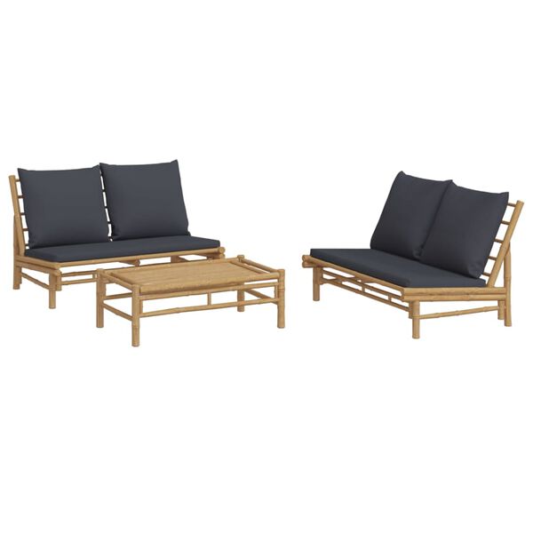 vidaXL Garden Lounge Set Dark Grey, Natural Bamboo Medium Modular