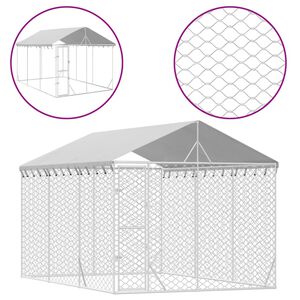 vidaXL Outdoor Dog Kennel Silver Galvanized Steel Large
