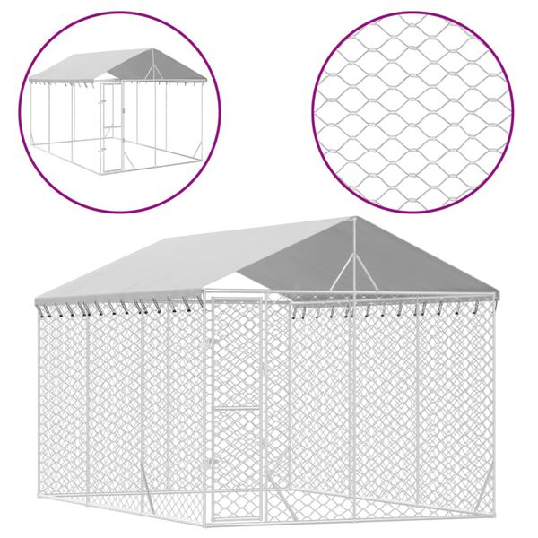 vidaXL Outdoor Dog Kennel Silver Galvanized Steel Large