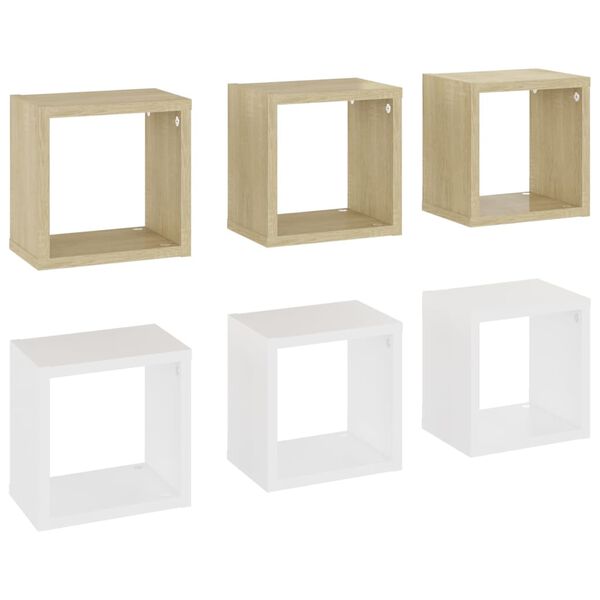 vidaXL Cube Shelf Set of 6 White and Sonoma Oak Engineered Wood Small