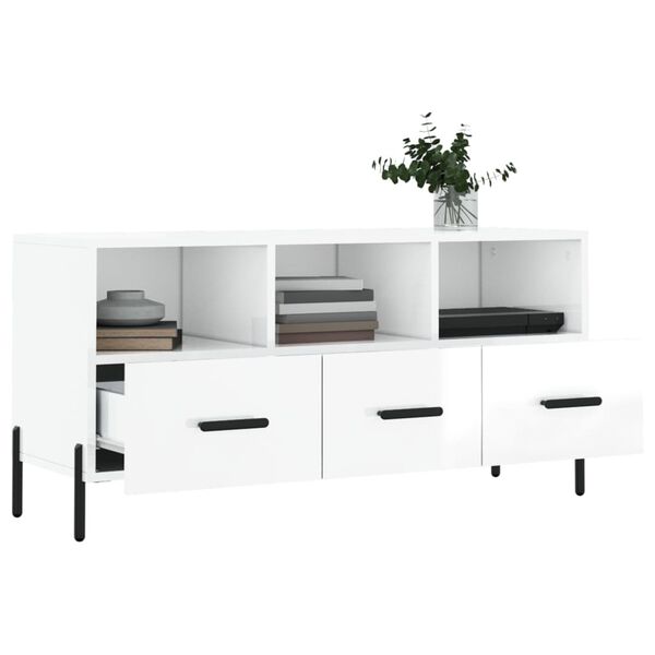 vidaXL TV Cabinet High gloss white Engineered wood, iron Medium