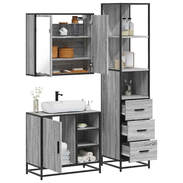 vidaXL Bathroom Furniture Set Grey sonoma Engineered wood, metal Medium