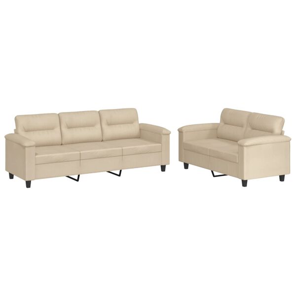 vidaXL Sofa Set Cream Microfiber fabric (100% polyester), metal, plywood