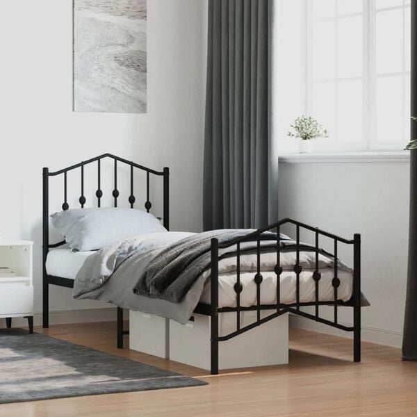 vidaXL Bed Frame Black Powder-Coated Steel Small Single Bed Frame