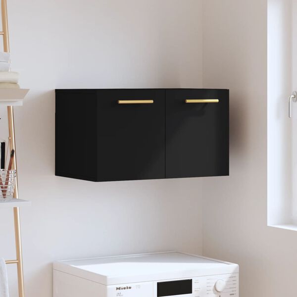 vidaXL Wall Cabinet Black Engineered Wood Medium Modern Wall Cabinet
