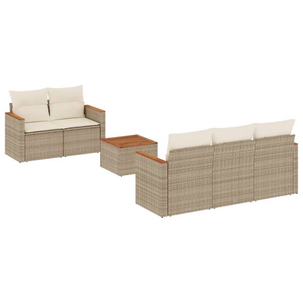 vidaXL 6 Piece Patio Sofa Set with Cushions Beige Poly Rattan