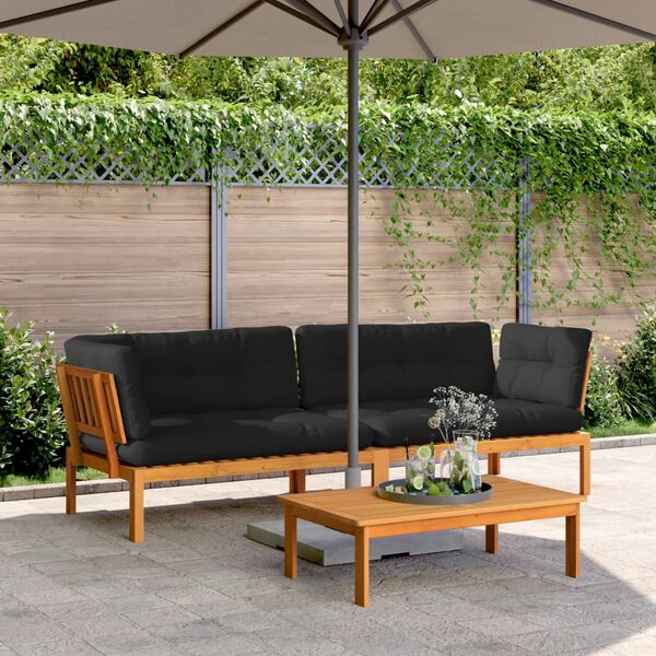 vidaXL Garden Pallet Corner Sofa Natural wood with Black cushions