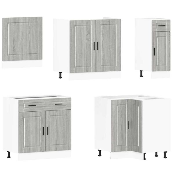 vidaXL Kitchen Cabinet Set Grey sonoma Engineered wood and glass
