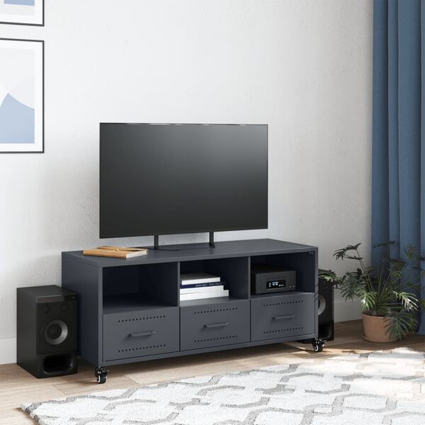 vidaXL TV Cabinet Anthracite Cold-rolled steel Medium Rollable