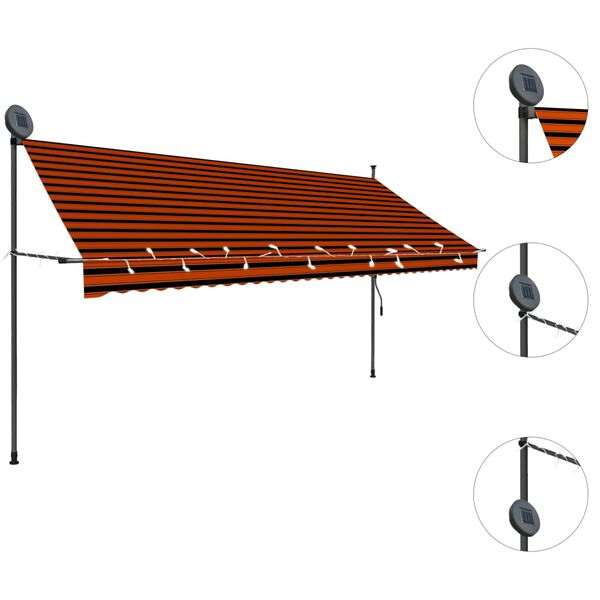 vidaXL Retractable Awning Orange and Brown Polyester with PU coating, Steel