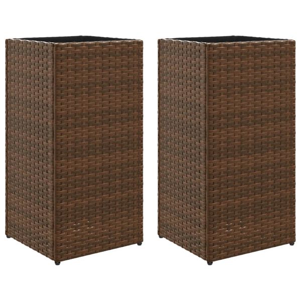 vidaXL Garden Planter Set of 2 Brown Powder-coated steel, PE rattan