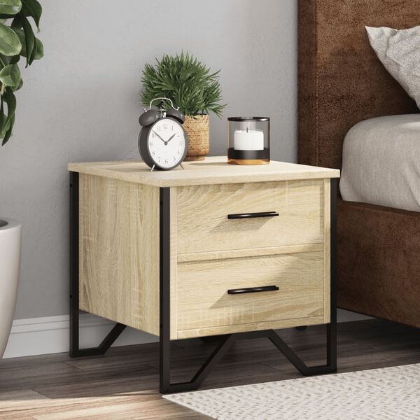 vidaXL Bedside Cabinet Sonoma oak Engineered wood, metal Medium