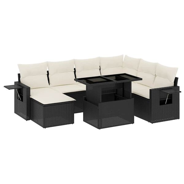 vidaXL Garden Sofa Set Black, Cream White PE rattan, Powder-Coated Steel