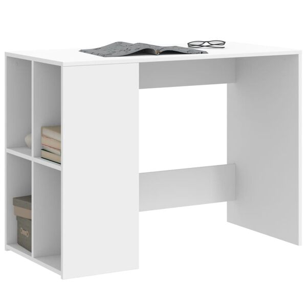 vidaXL Desk White Engineered Wood Medium Desk Rectangular Modern