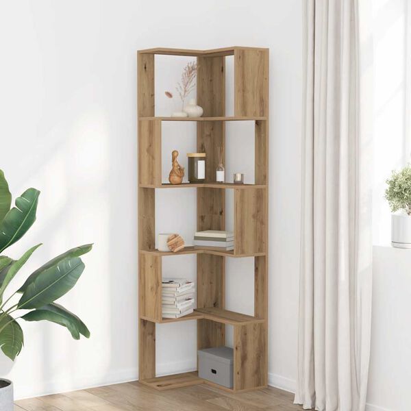 vidaXL Corner Bookcase 5-Tier Artisian Oak 19.7x19.7x70.5" Engineered Wood