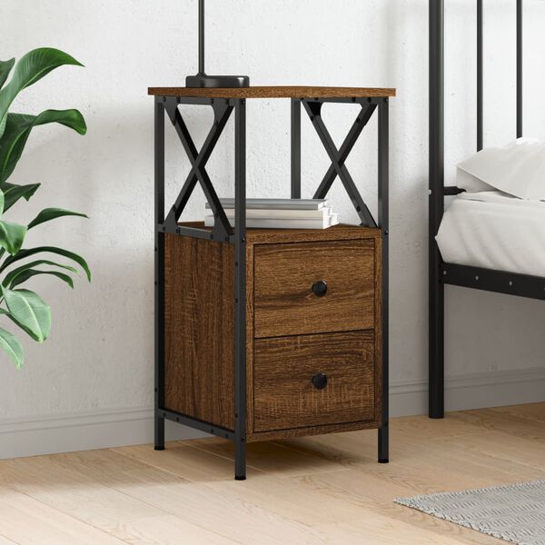 vidaXL Nightstand Brown Oak Engineered Wood Compact Adjustable Feet