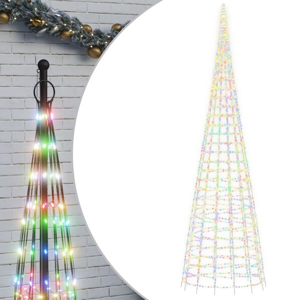 vidaXL LED Christmas Tree on Flagpole 3000 LEDs Colorful 315"
