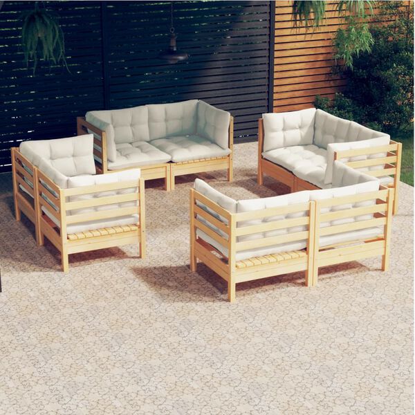 vidaXL Garden Lounge Set Cream Solid Pinewood, Fabric (100% Polyester)