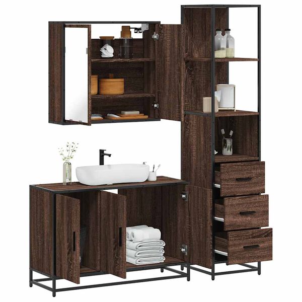 vidaXL Bathroom Furniture Set Brown Oak Engineered wood, Metal Large