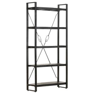 vidaXL Bookcase Black Solid rough mango wood, powder-coated steel
