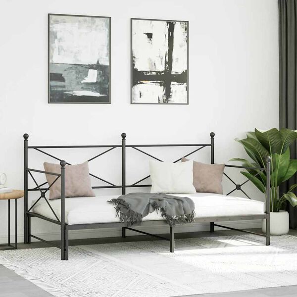 vidaXL Daybed With Trundle Black Steel Twin