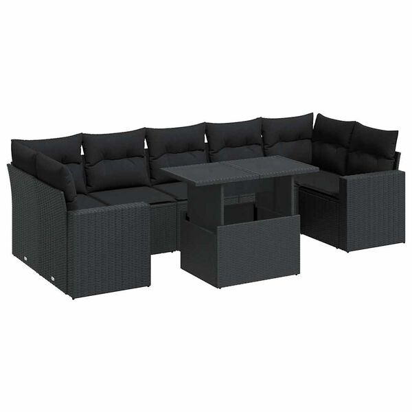 vidaXL Patio Sofa Set Black PE rattan, powder-coated steel Large