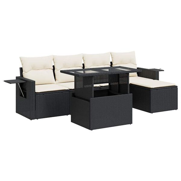 vidaXL Garden Sofa Set Black Poly Rattan, Powder-Coated Steel Large